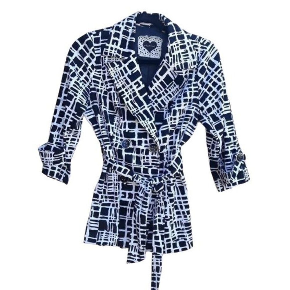 Heart Soul Retro Trench Double Breasted Belted Midi Abstract Geometric Plaid S